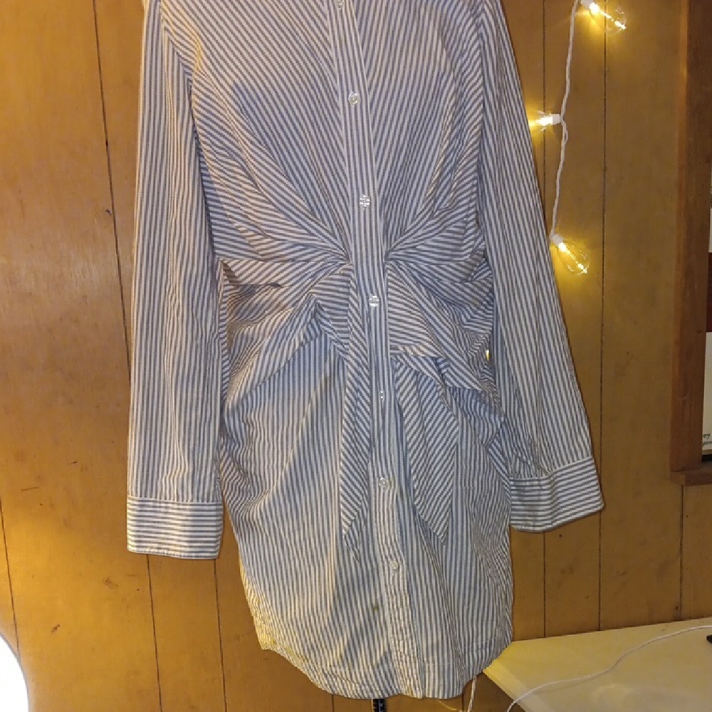 Norma Kamali White and Gray Striped Shirt